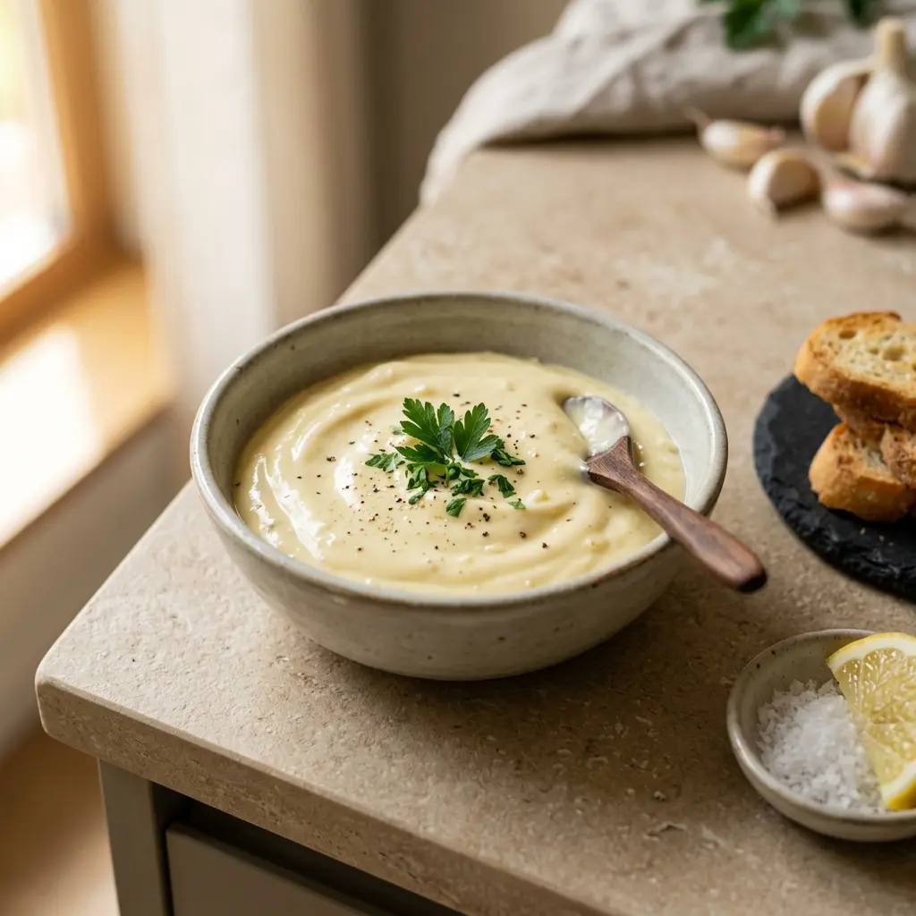 Mērces vai piedevas receptes aioli foto