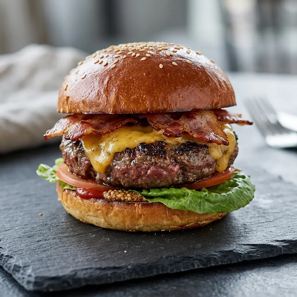 Gatavā ēdiena receptes bekona čīzburgers foto