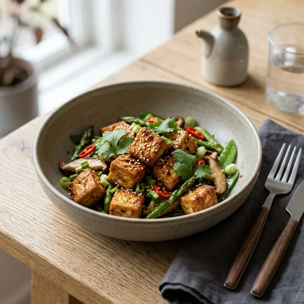 Gatavā ēdiena receptes cepts tofu foto