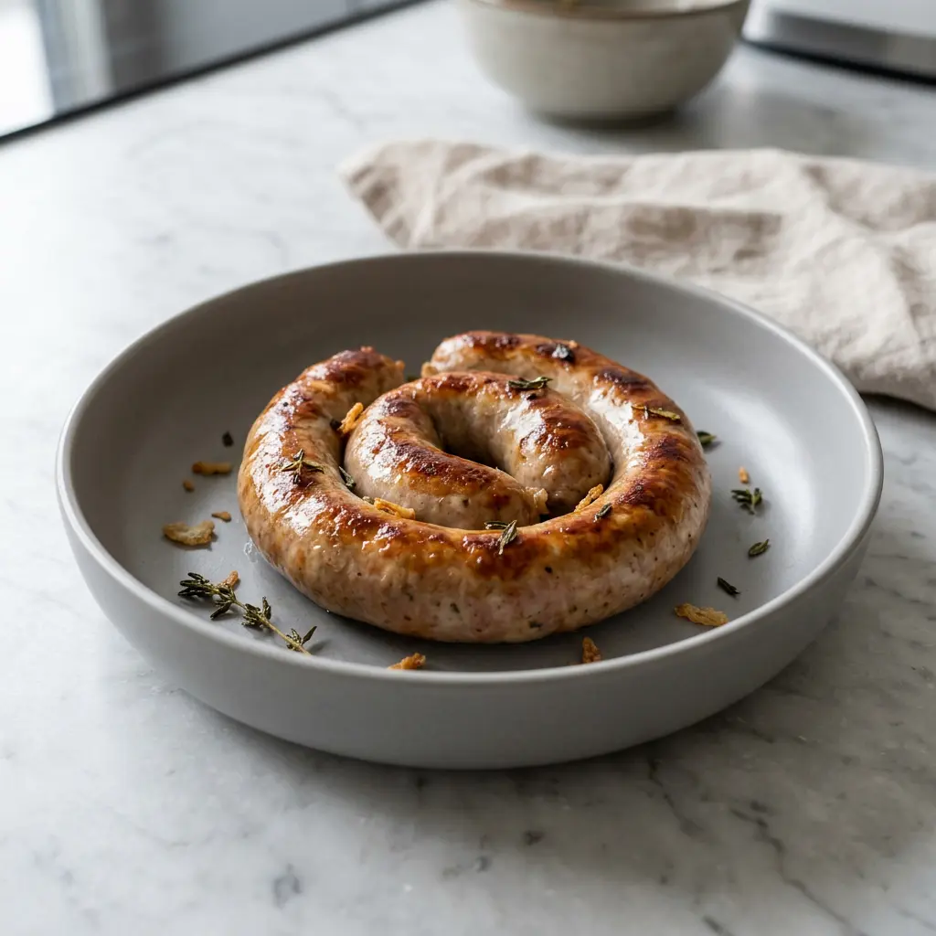 Foto ar Dāņu medister karstā gaisa fritētājā, kas pagatavots karstā gaisa fritētājā