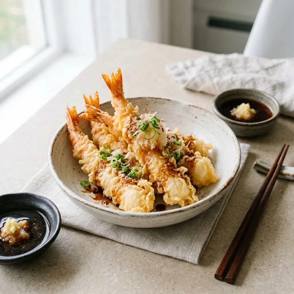 Gatavā ēdiena receptes ebi tempura foto