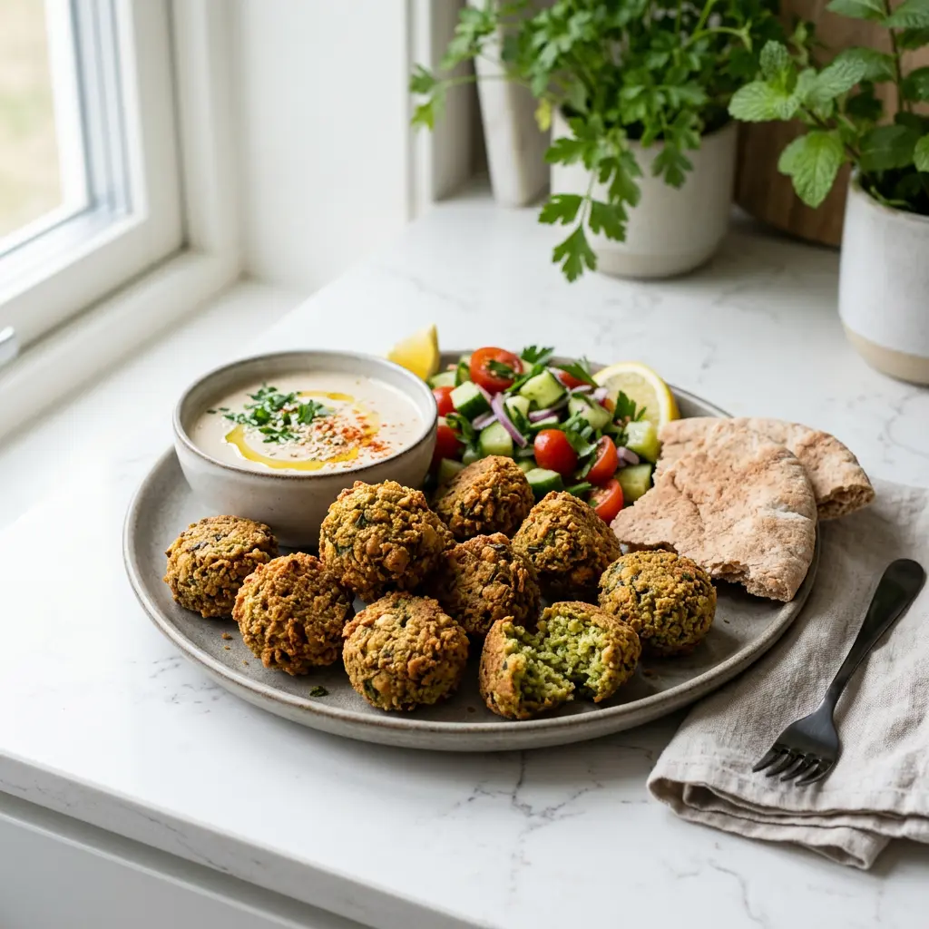 Foto ar Falafels karstā gaisa fritētājā, kas pagatavots karstā gaisa fritētājā