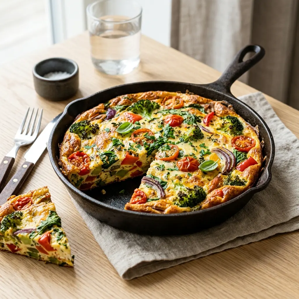 Gatavā ēdiena receptes frittata ar dārzeņiem foto