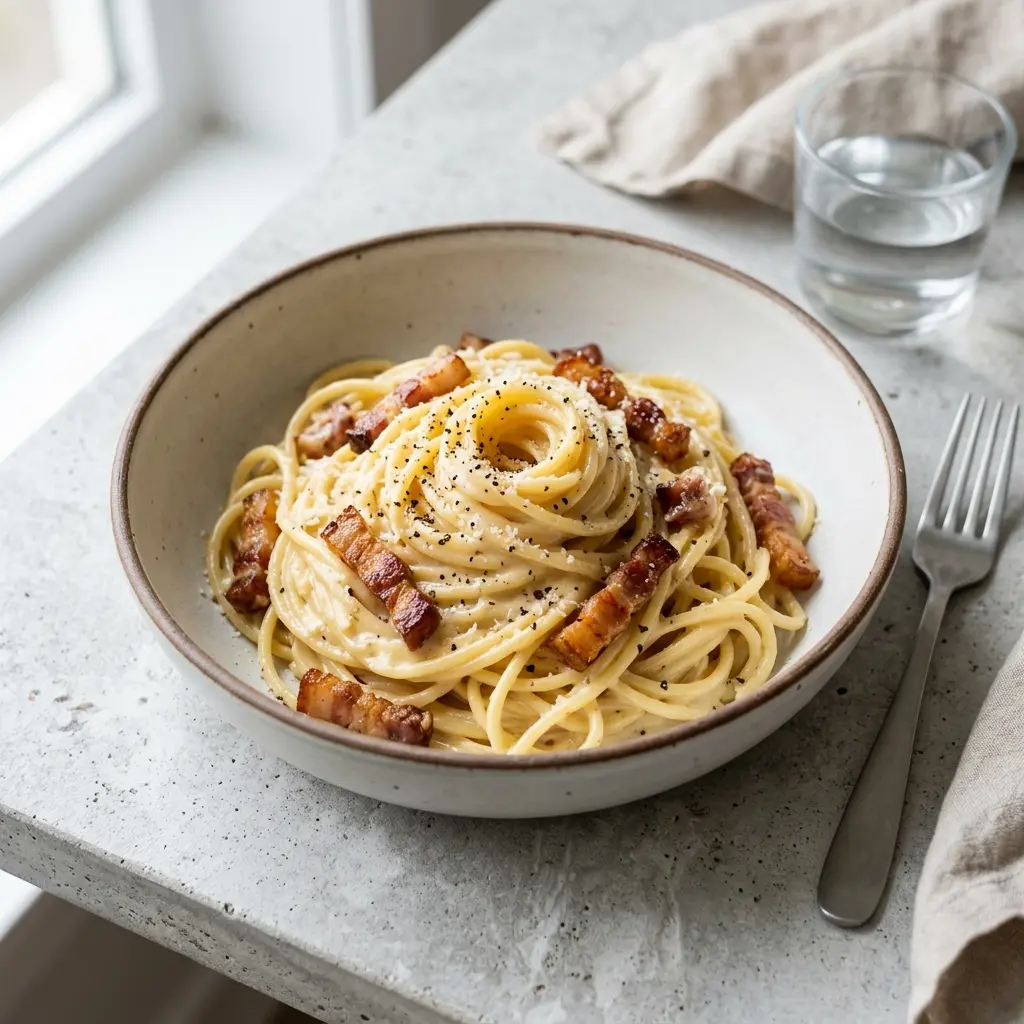 Gatavā ēdiena receptes klasiskā carbonara foto
