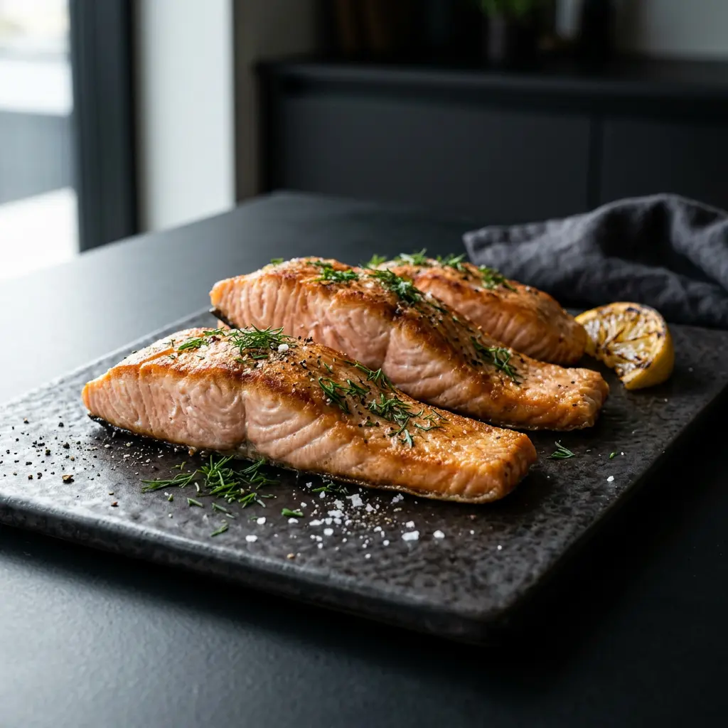 Foto ar Laša gabaliņi karstā gaisa fritētājā, kas pagatavots karstā gaisa fritētājā