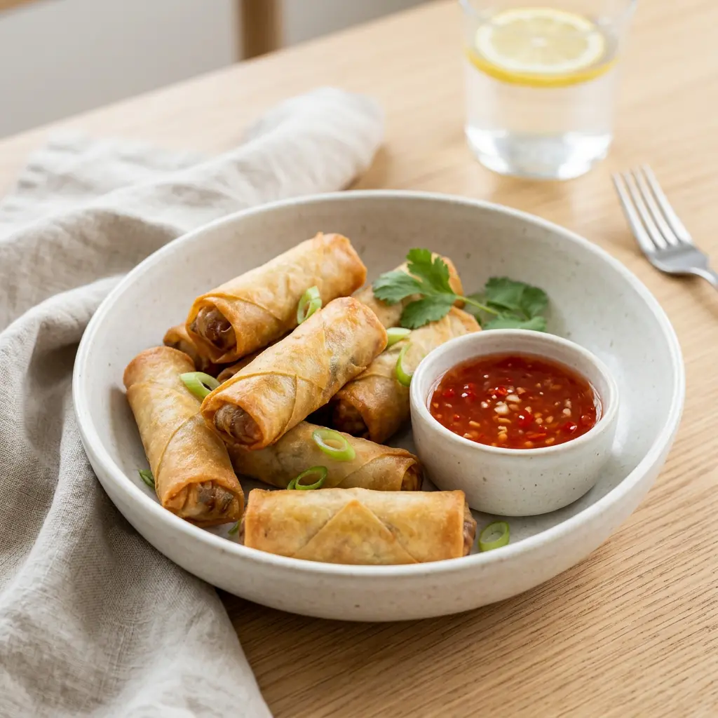 Foto ar Mini pavasara rullīši karstā gaisa fritētājā, kas pagatavots karstā gaisa fritētājā
