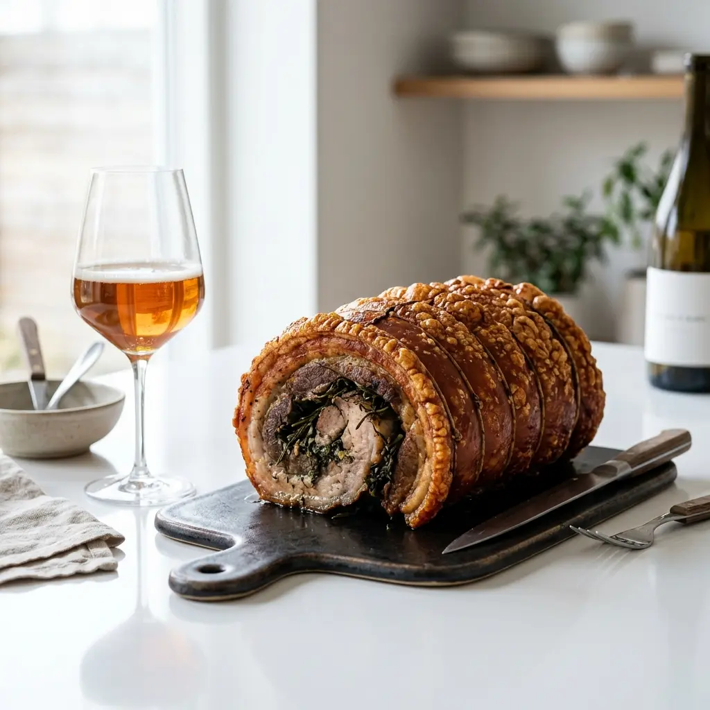 Gatavā ēdiena receptes porchetta uz grila foto