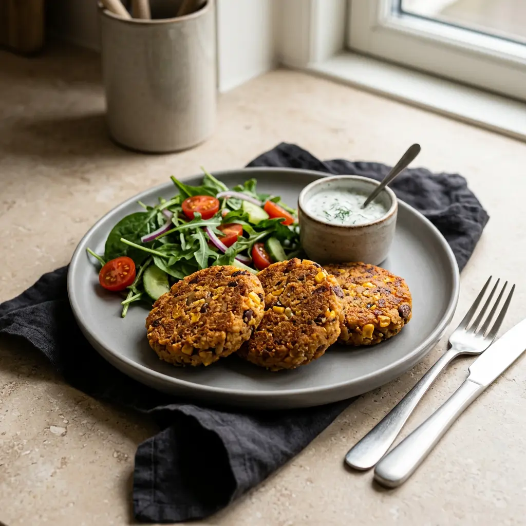 Foto ar Pupiņu burgeri karstā gaisa fritētājā, kas pagatavots karstā gaisa fritētājā