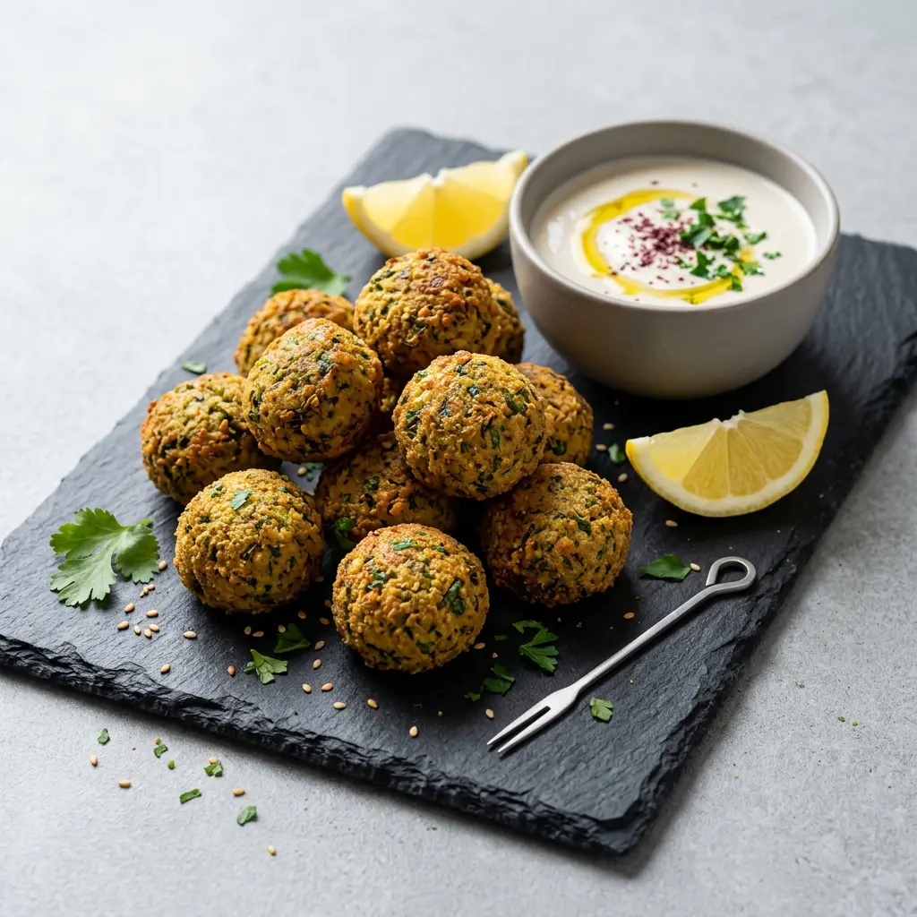 Foto ar Saldēts falafels karstā gaisa fritētājā, kas pagatavots karstā gaisa fritētājā