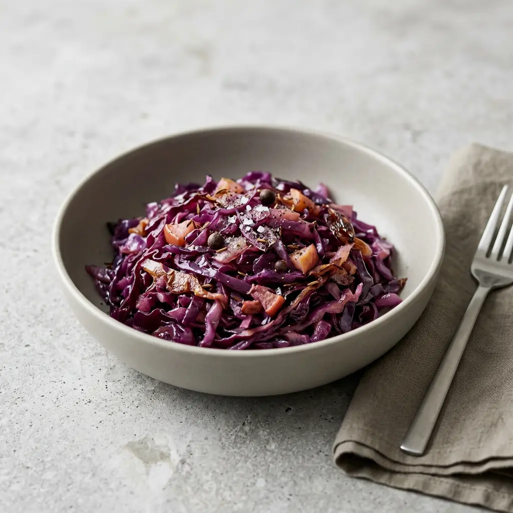 Foto ar Sarkanie kāposti karstā gaisa fritētājā, kas pagatavots karstā gaisa fritētājā