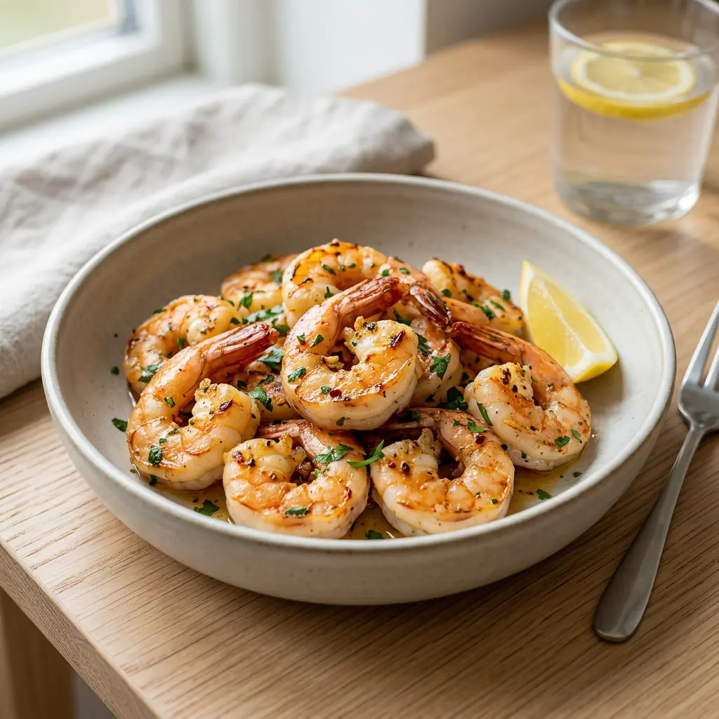 Foto ar Scampi garneles karstā gaisa fritētājā, kas pagatavots karstā gaisa fritētājā