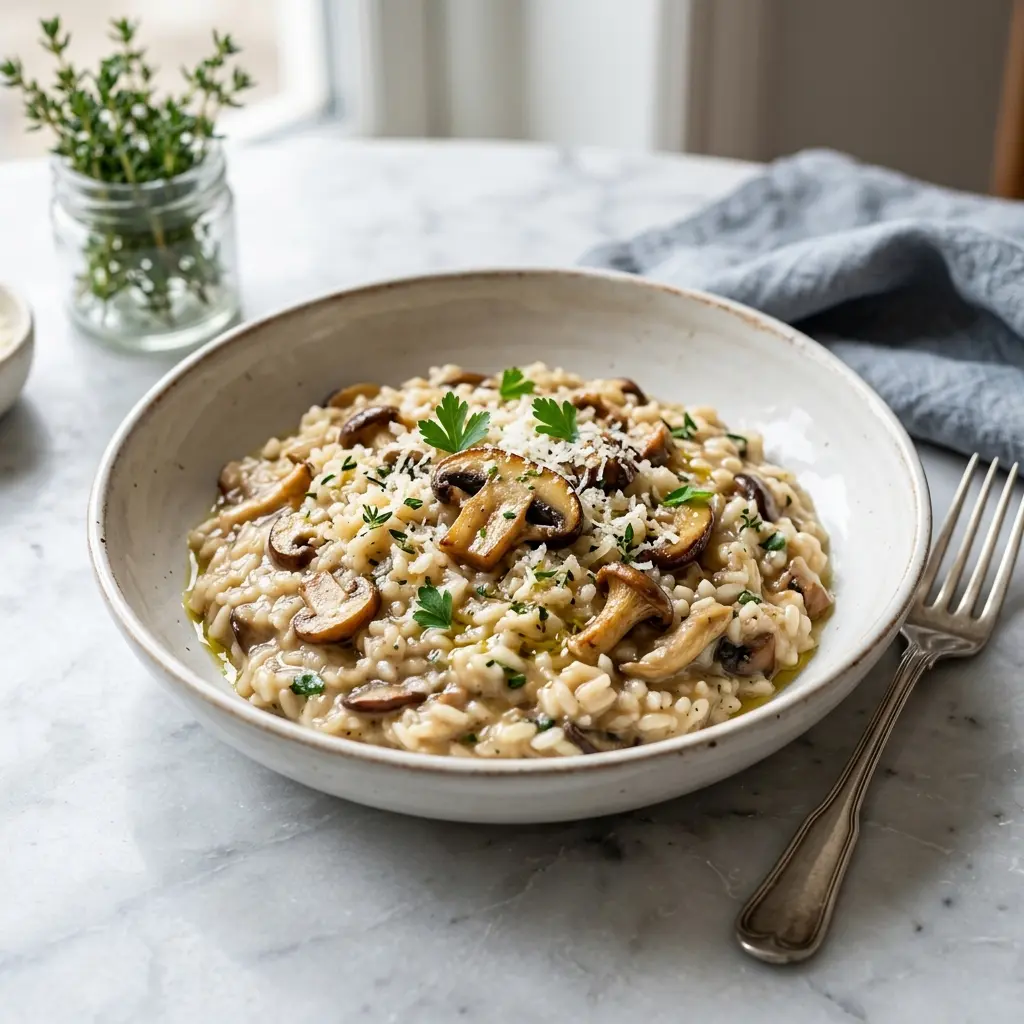 Gatavā ēdiena receptes sēņu risoto foto