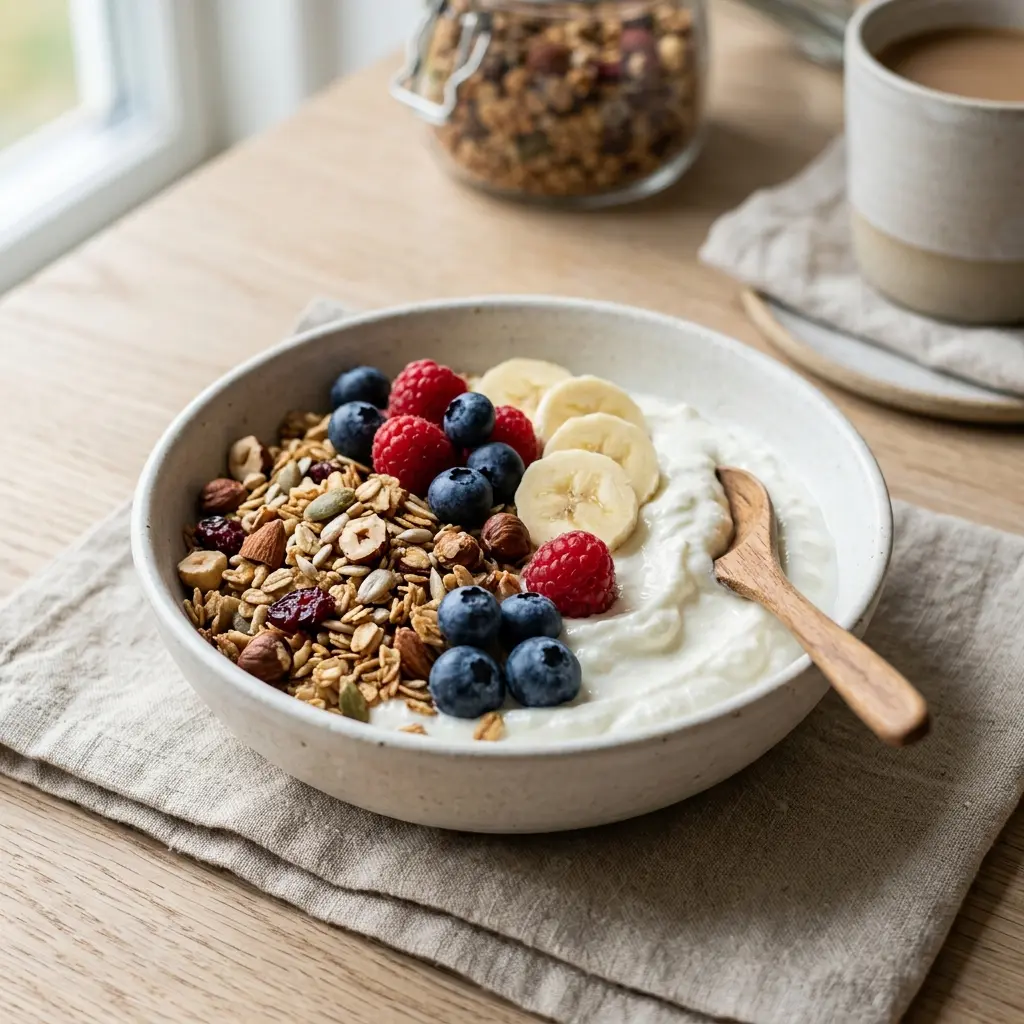 Gatavā ēdiena receptes skyr ar granolu foto