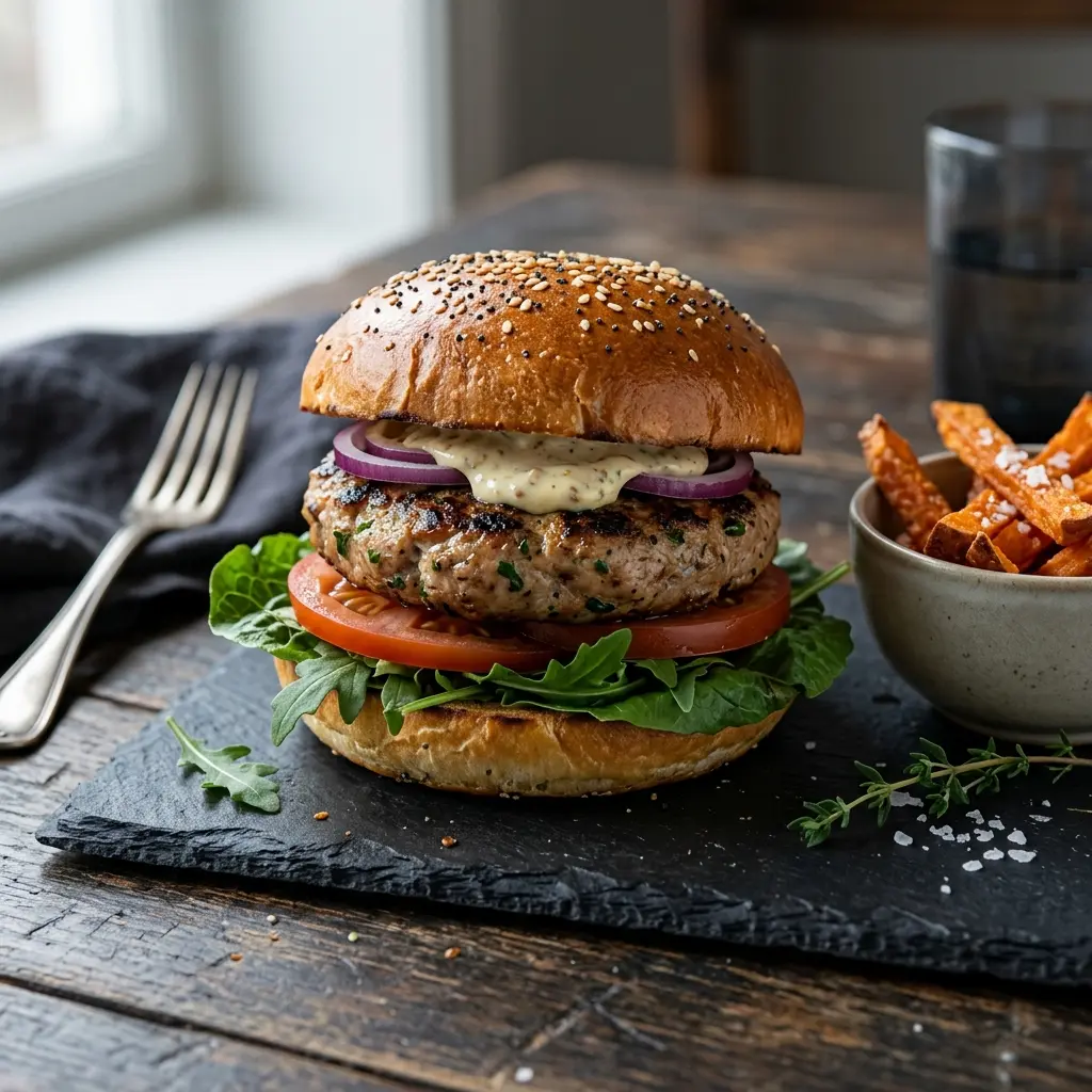Gatavā ēdiena receptes tītara burgers foto
