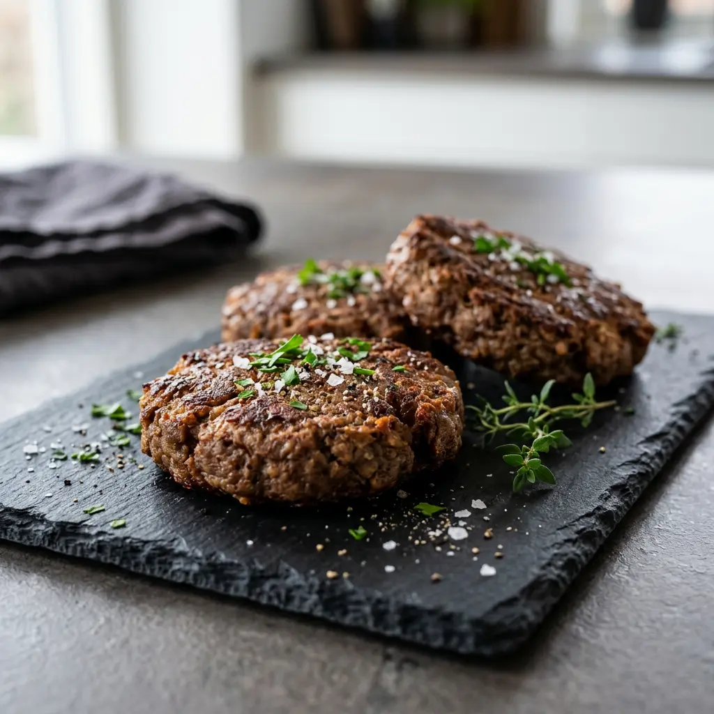 Foto ar Veģetārie burgeri karstā gaisa fritētājā, kas pagatavots karstā gaisa fritētājā