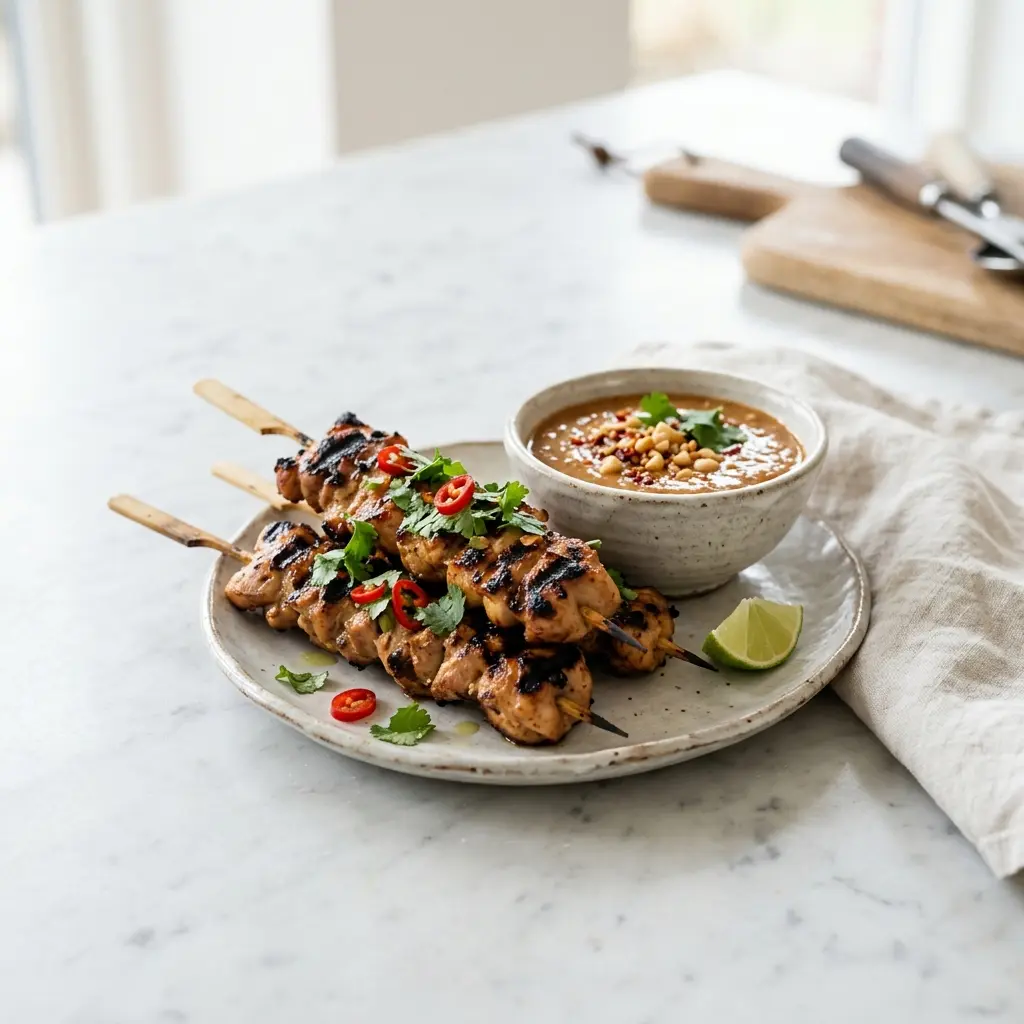 Gatavā ēdiena receptes vistas satay foto