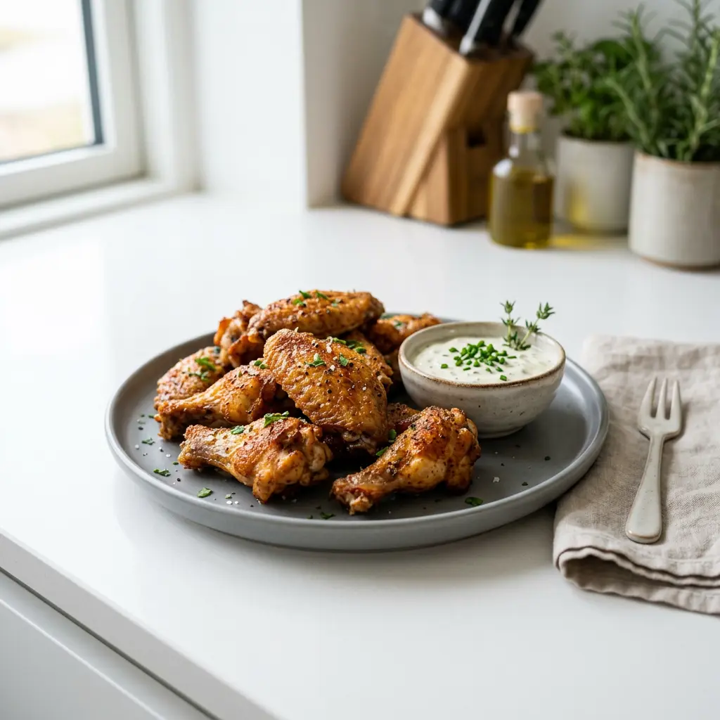 Foto ar Vistas spārniņi karstā gaisa fritētājā, kas pagatavots karstā gaisa fritētājā