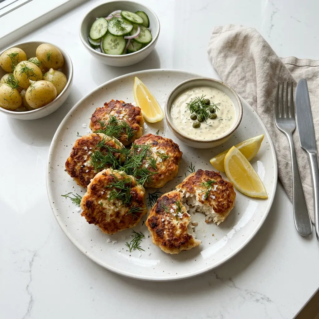 Foto ar Zivju kotletes karstā gaisa fritētājā, kas pagatavots karstā gaisa fritētājā